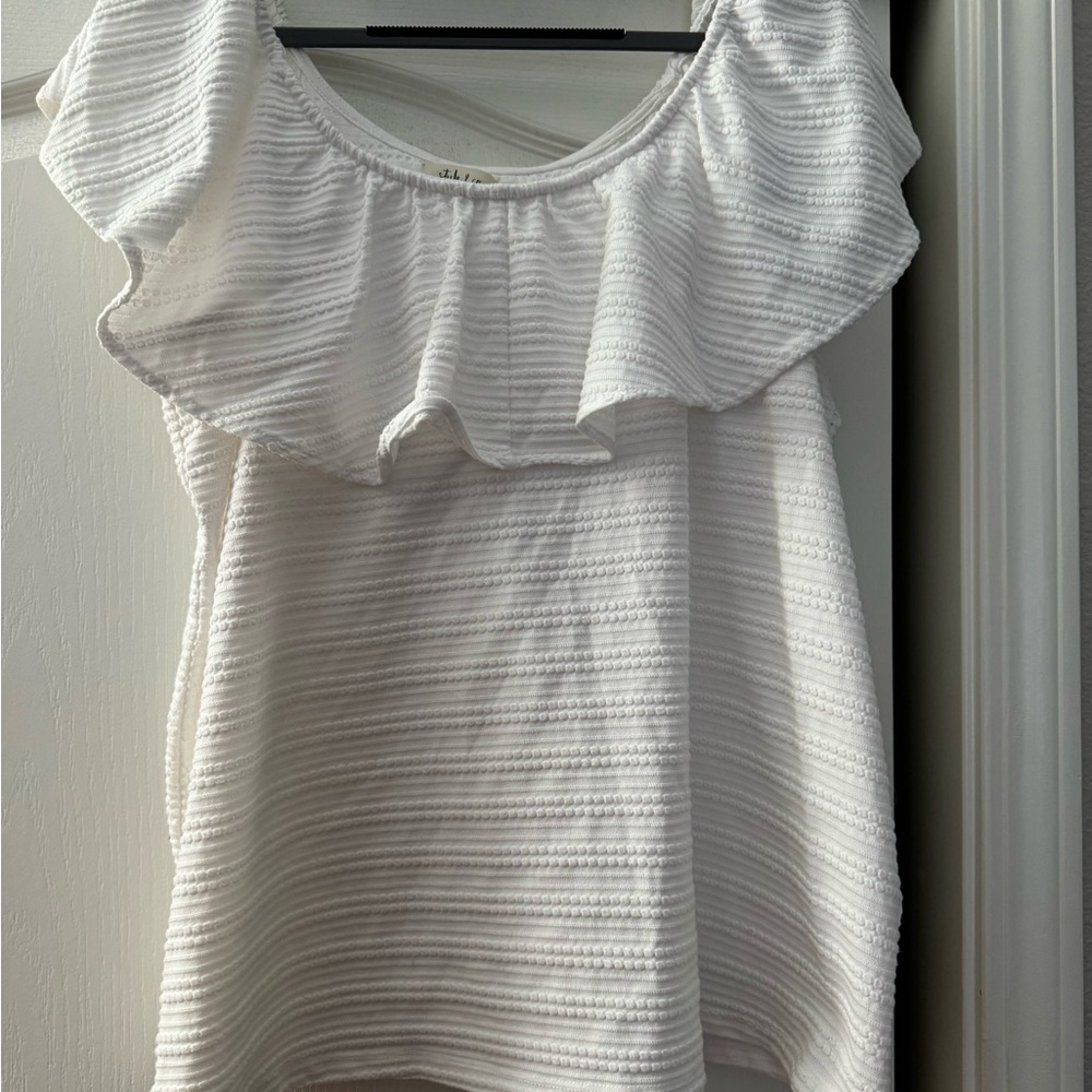 Style & Co. White Sleeveless Ruffled Bib Collar Blouse